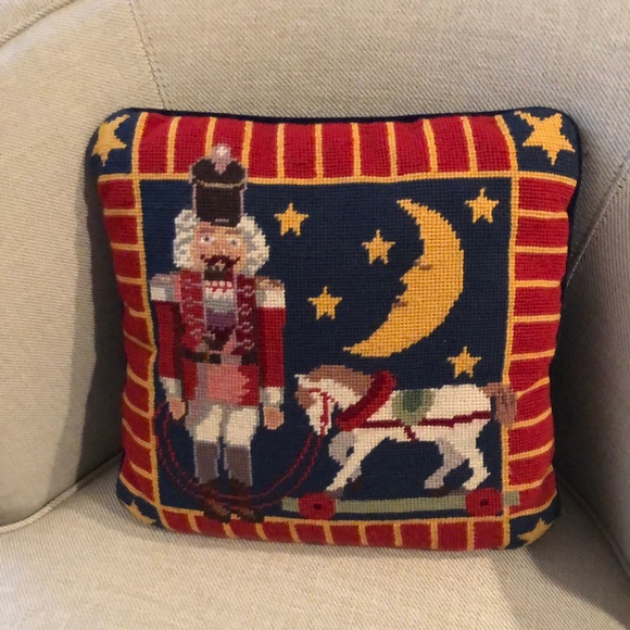 Vintage Adorable Needlepoint Nutcracker Horse Throw Pillow Christmas - Picture 1 of 6